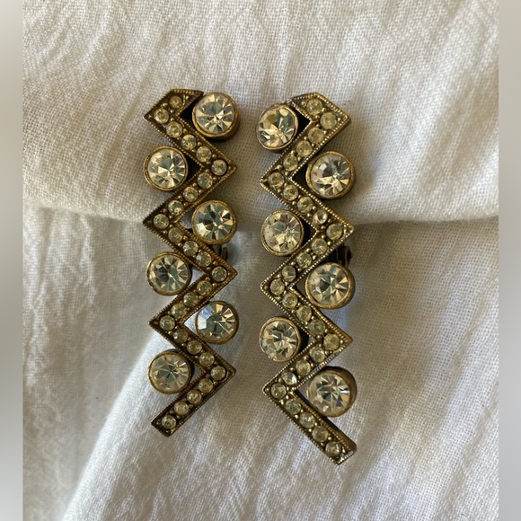 Lightning Bolt with Rhinestones Vintage‎ Clip on Earrings - Picture 1 of 4
